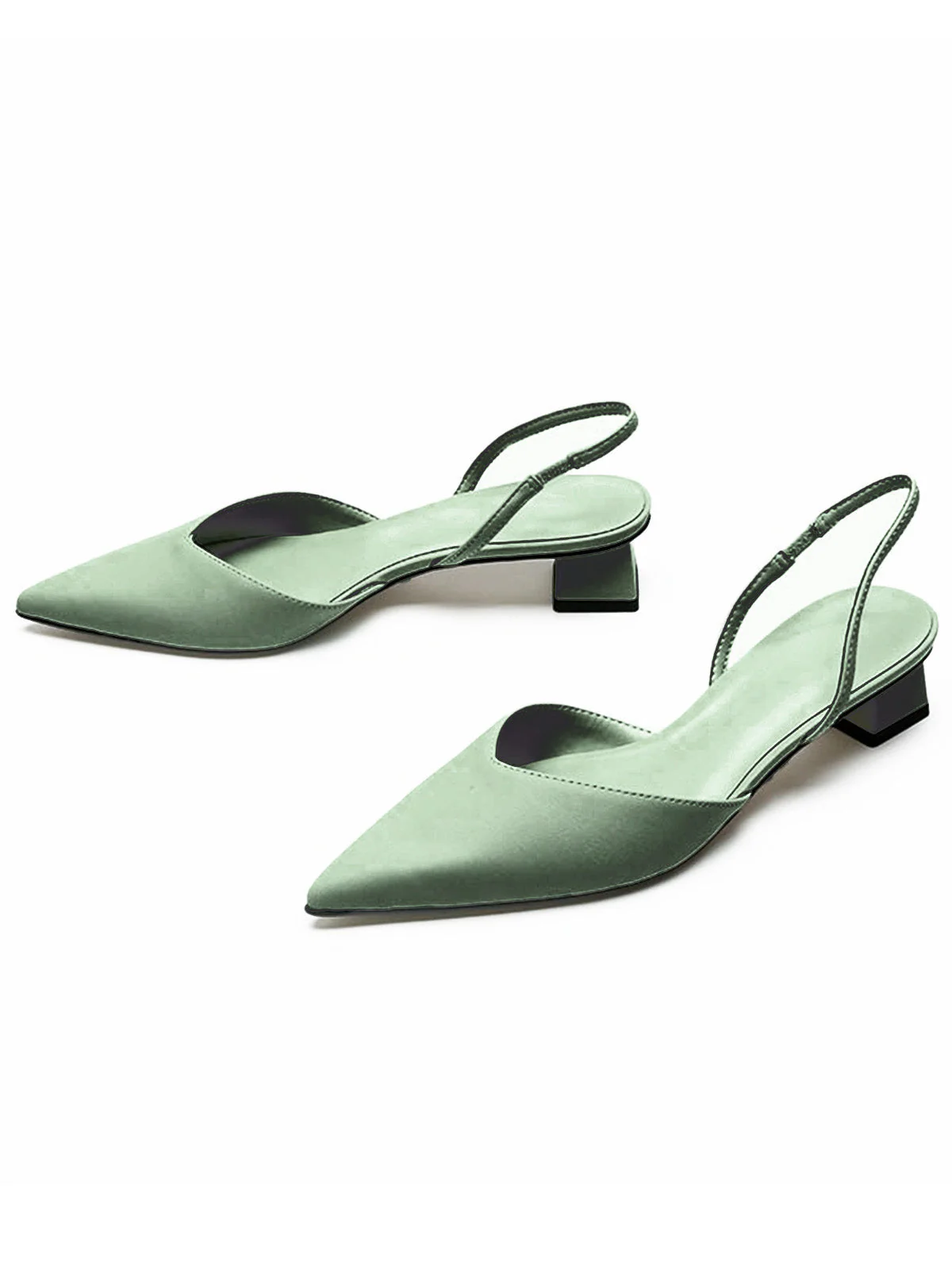 Spitz Uni Slingback Niedriger Blockabsatz Schuhe - Image 5