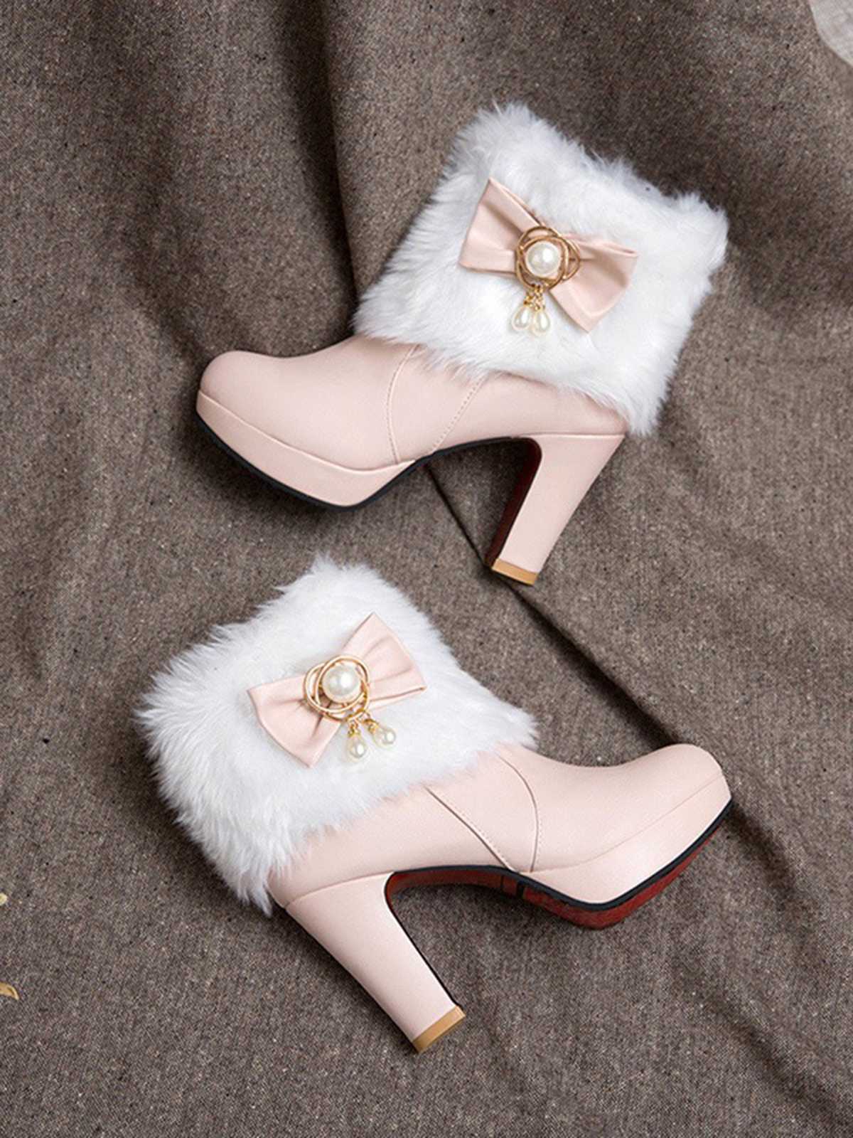 Spitz Zulaufende High Heels Pelzschleife - Image 2