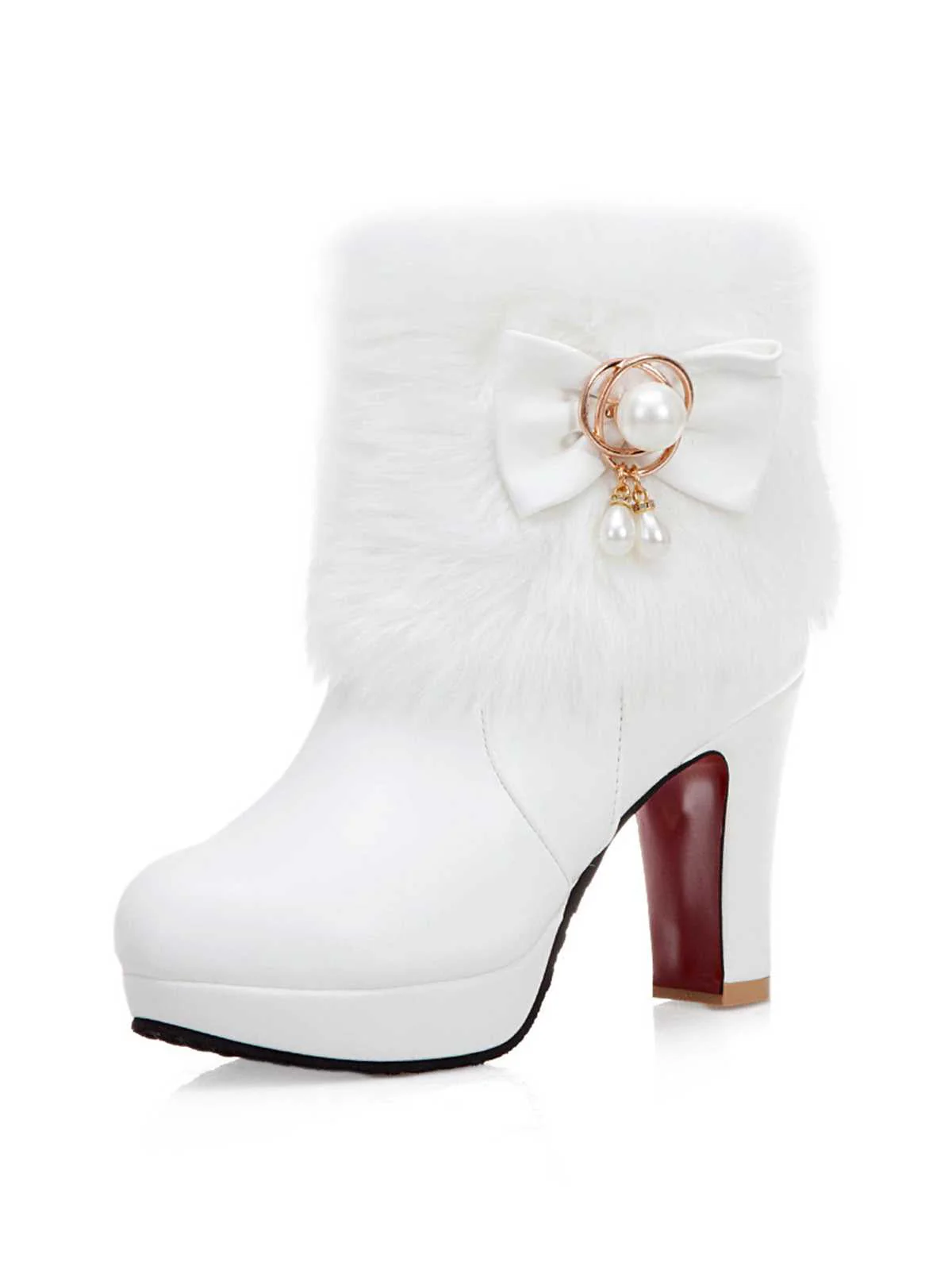 Spitz Zulaufende High Heels Pelzschleife - Image 3