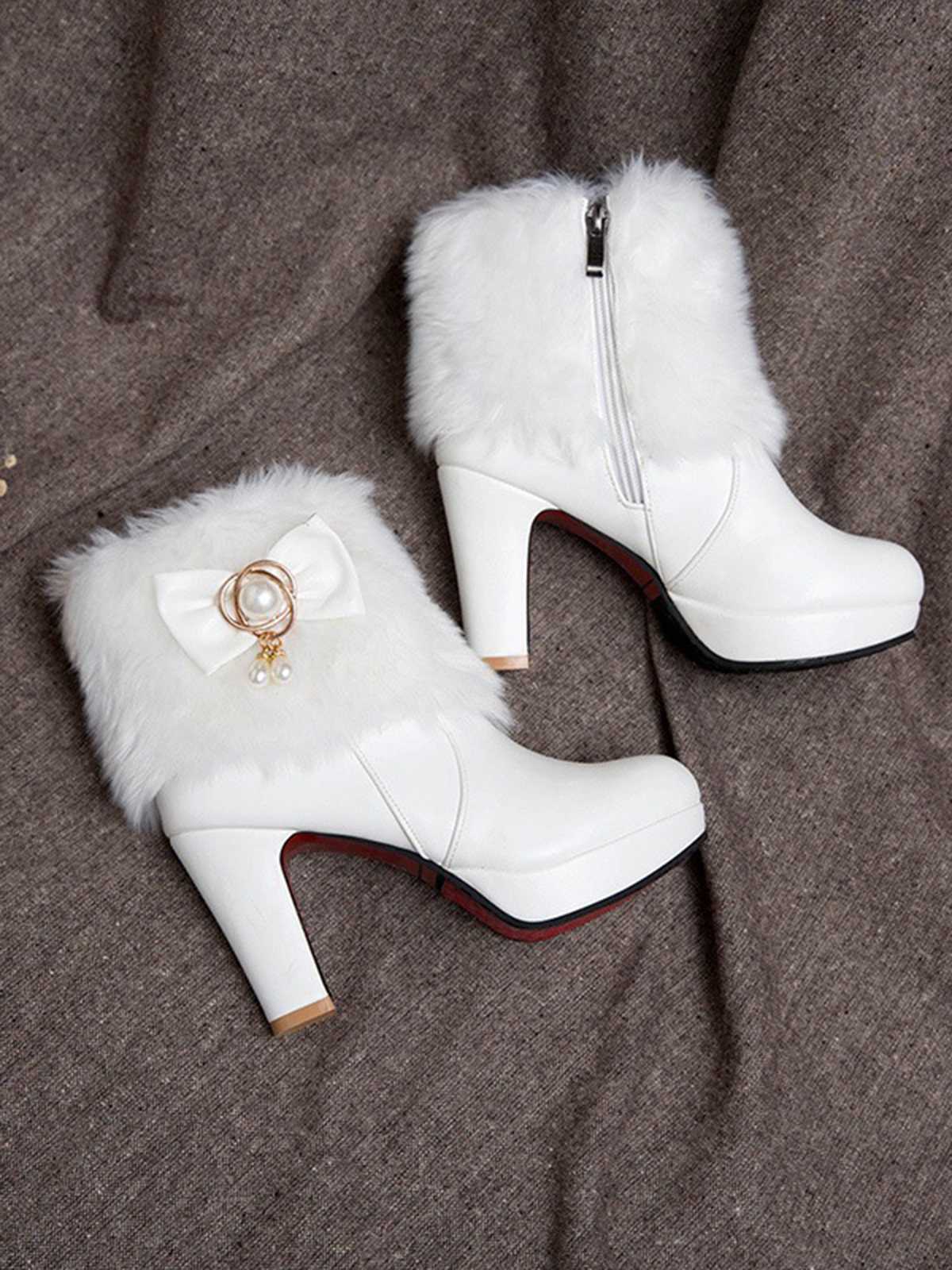 Spitz Zulaufende High Heels Pelzschleife - Image 4