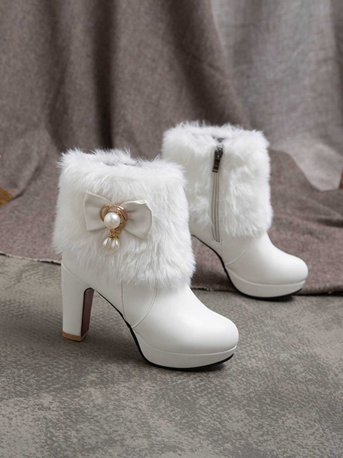 Spitz Zulaufende High Heels Pelzschleife - Image 5