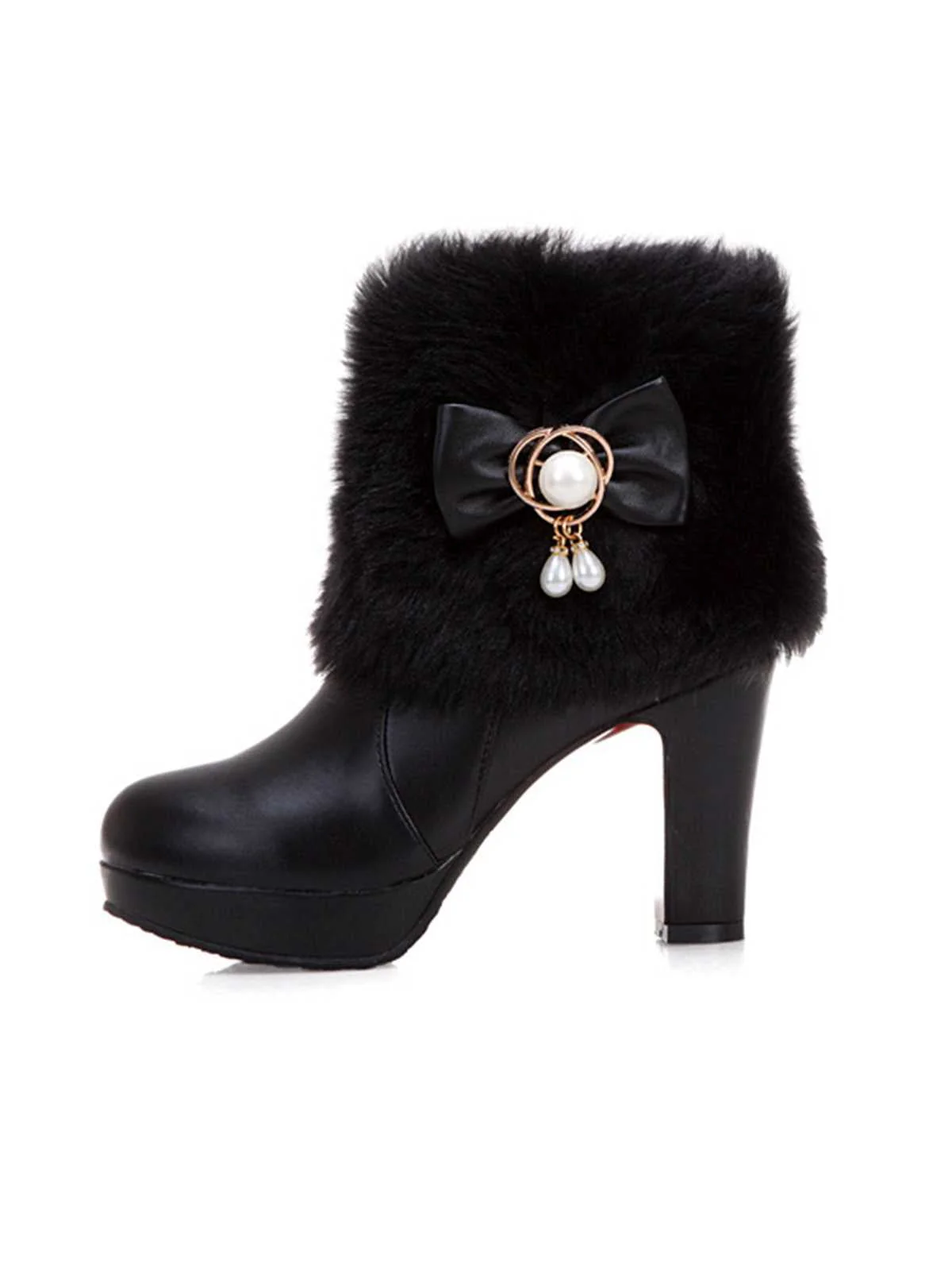 Spitz Zulaufende High Heels Pelzschleife - Image 6
