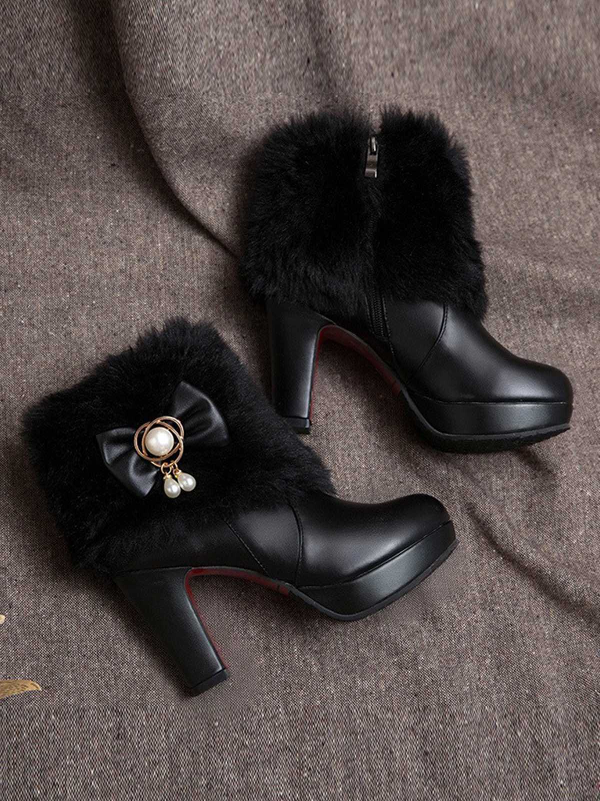 Spitz Zulaufende High Heels Pelzschleife - Image 7