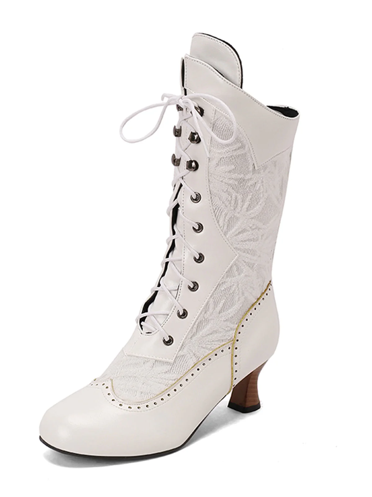Spitze Patchwork Schnürung Wadenhohe Stiefel - Image 11