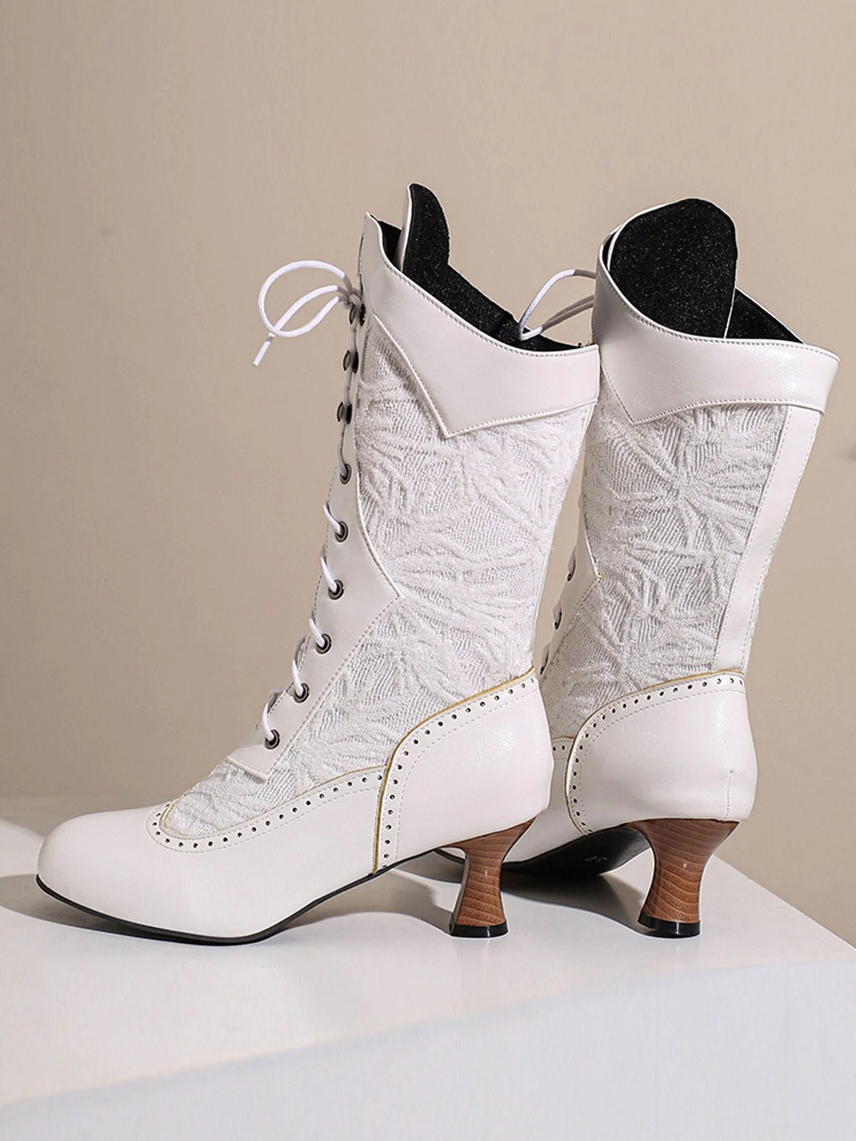 Spitze Patchwork Schnürung Wadenhohe Stiefel - Image 13