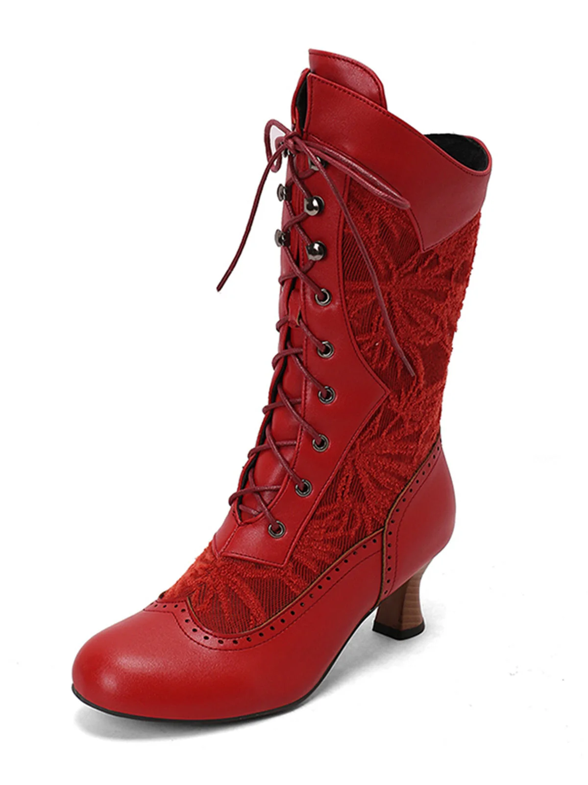 Spitze Patchwork Schnürung Wadenhohe Stiefel - Image 14