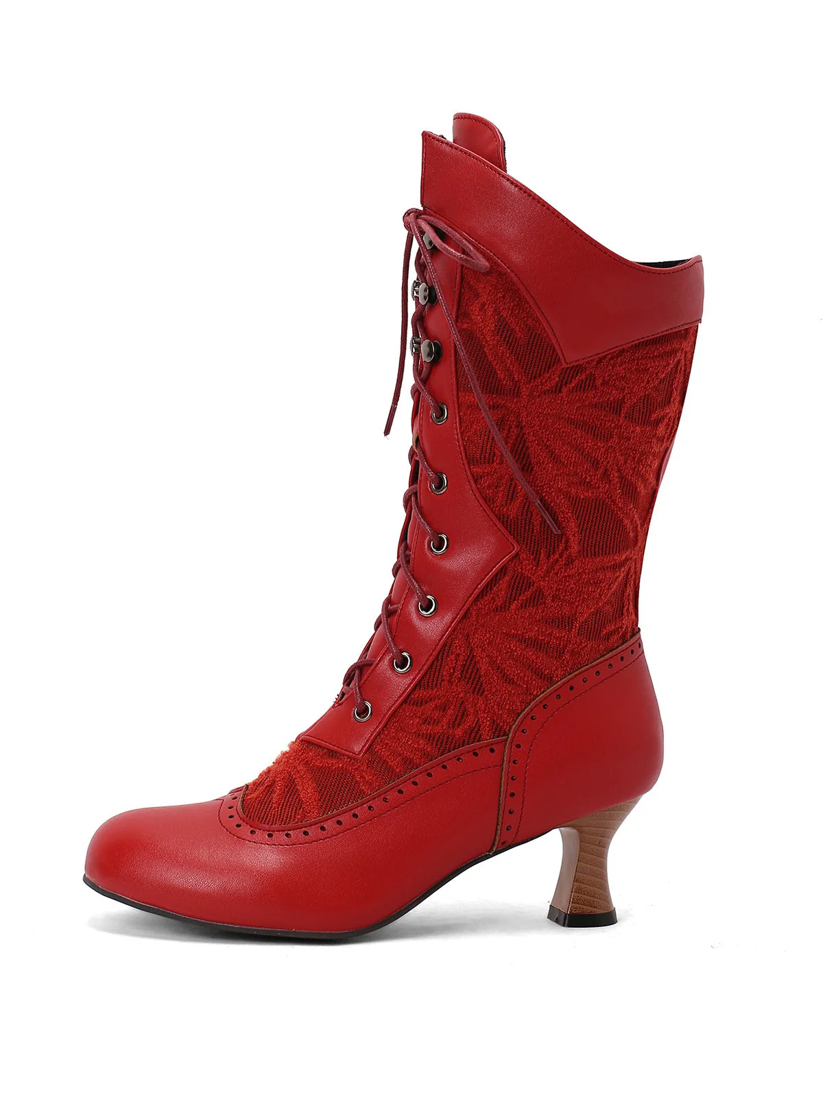Spitze Patchwork Schnürung Wadenhohe Stiefel - Image 15