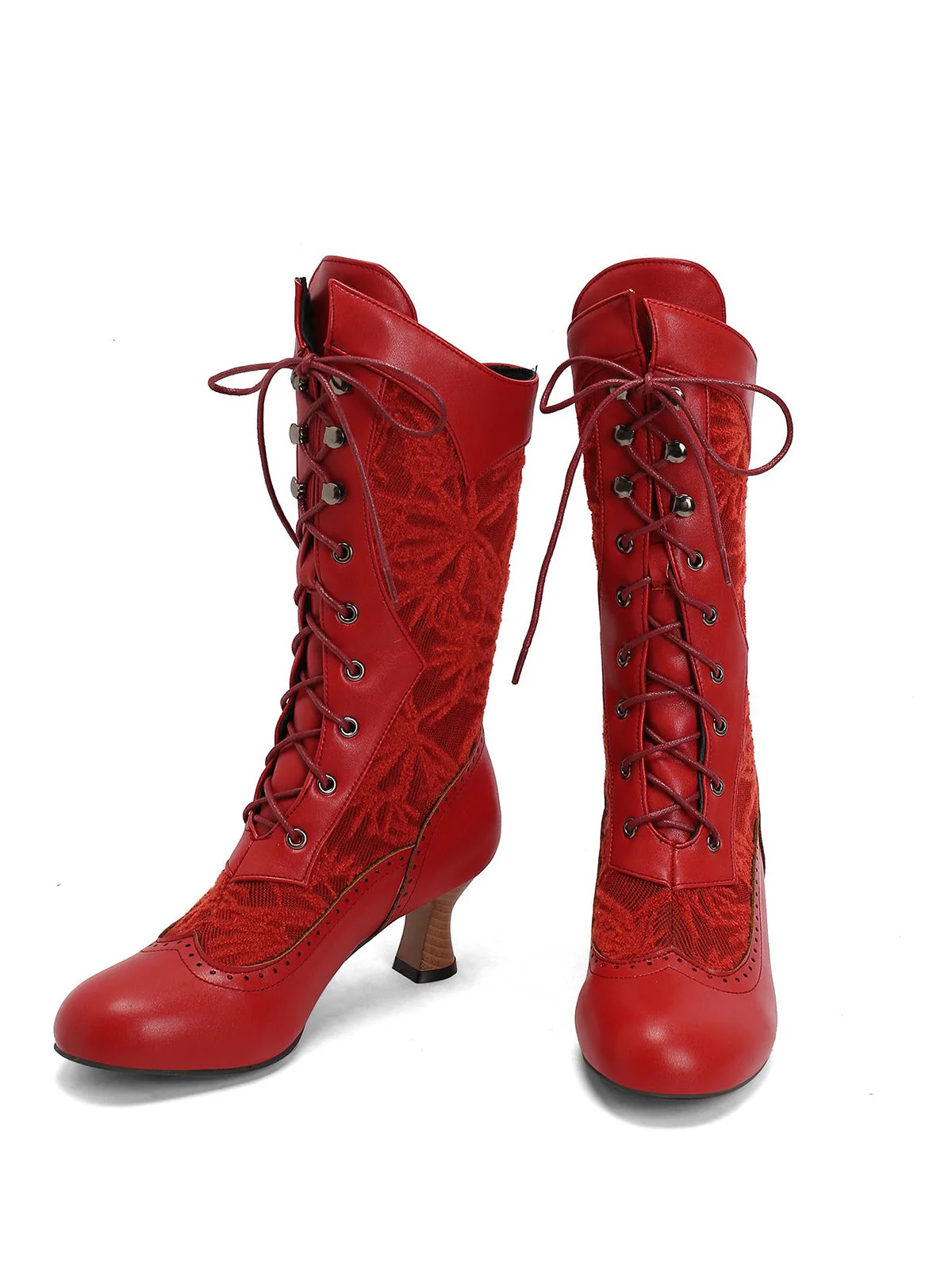 Spitze Patchwork Schnürung Wadenhohe Stiefel - Image 16