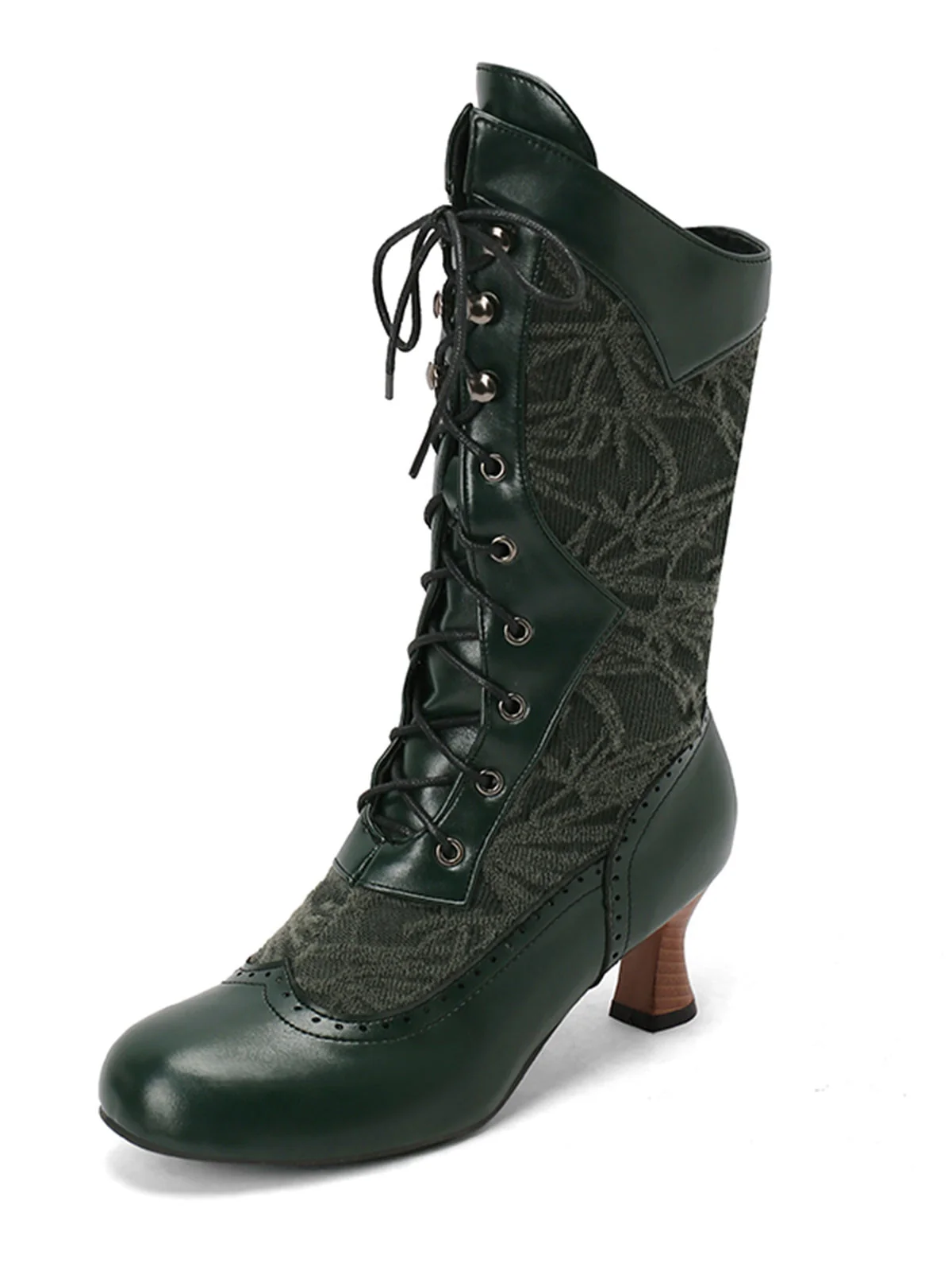 Spitze Patchwork Schnürung Wadenhohe Stiefel - Image 18
