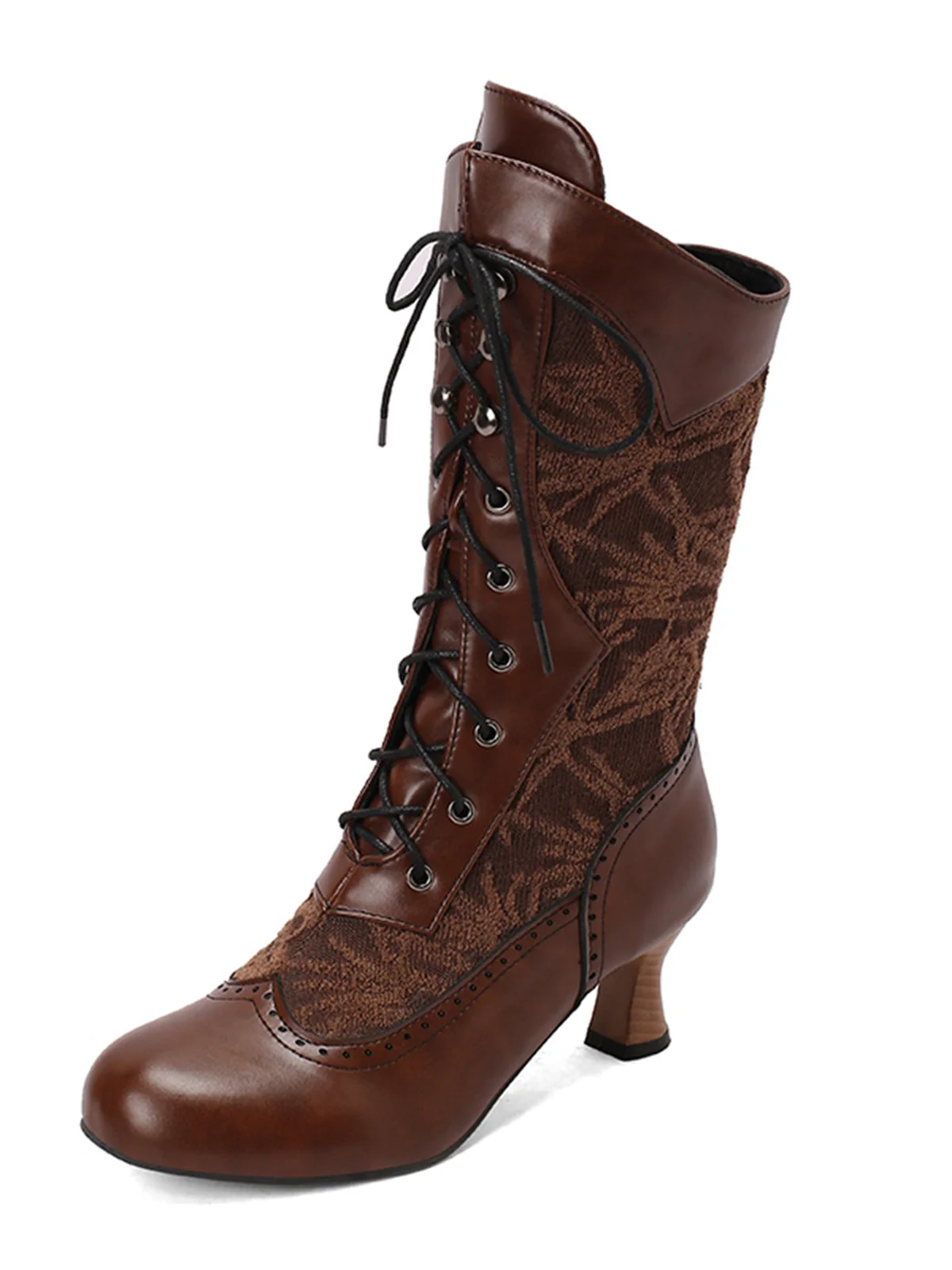 Spitze Patchwork Schnürung Wadenhohe Stiefel - Image 6