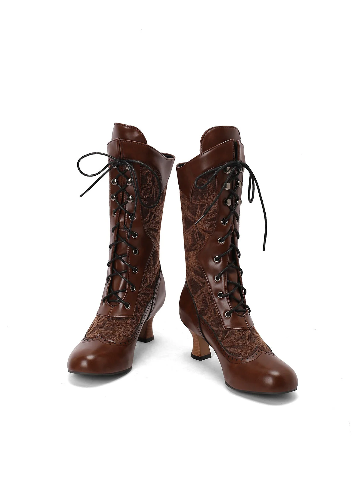 Spitze Patchwork Schnürung Wadenhohe Stiefel - Image 8