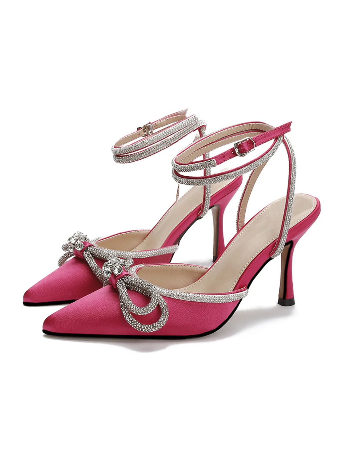 Spitze Zehe Schleife Knoten Strass High Heels - Image 2