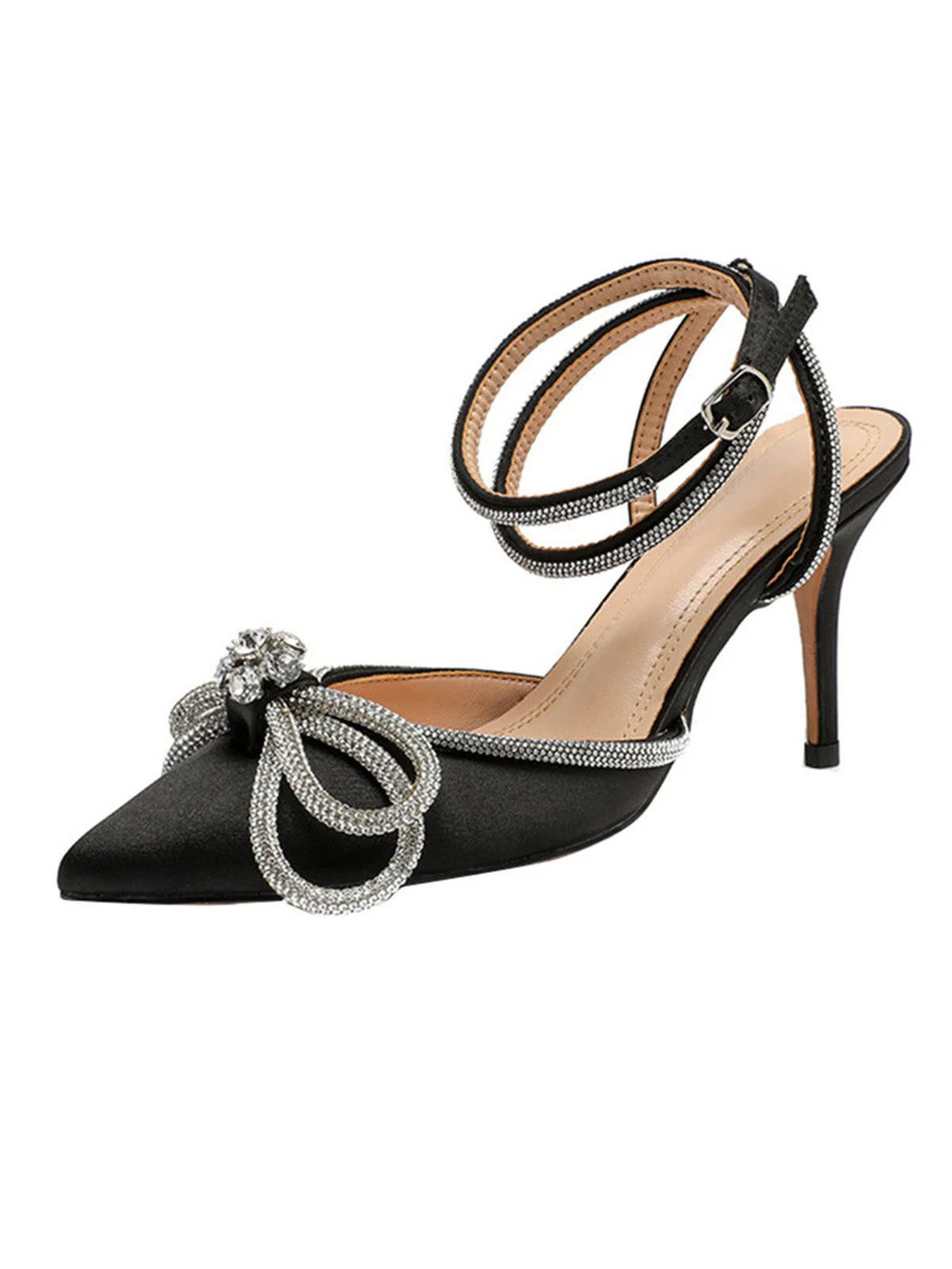 Spitze Zehe Schleife Knoten Strass High Heels - Image 4