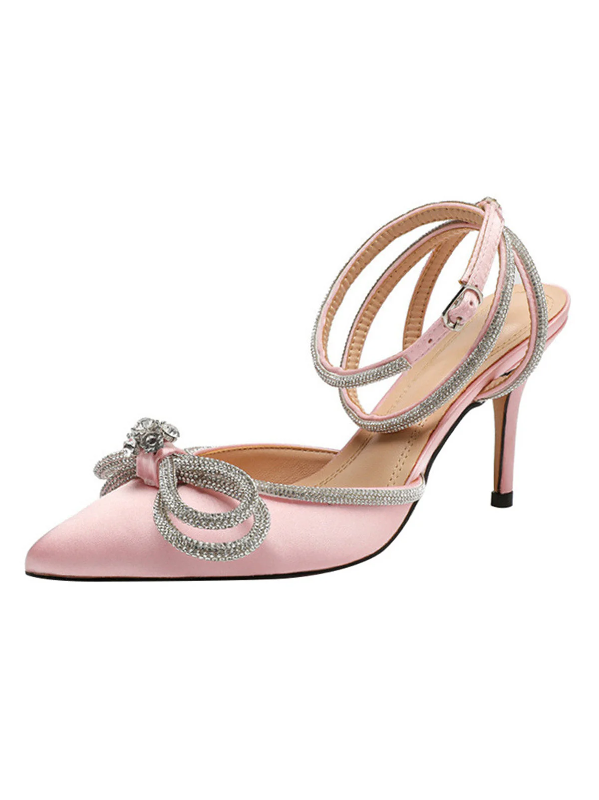 Spitze Zehe Schleife Knoten Strass High Heels - Image 5