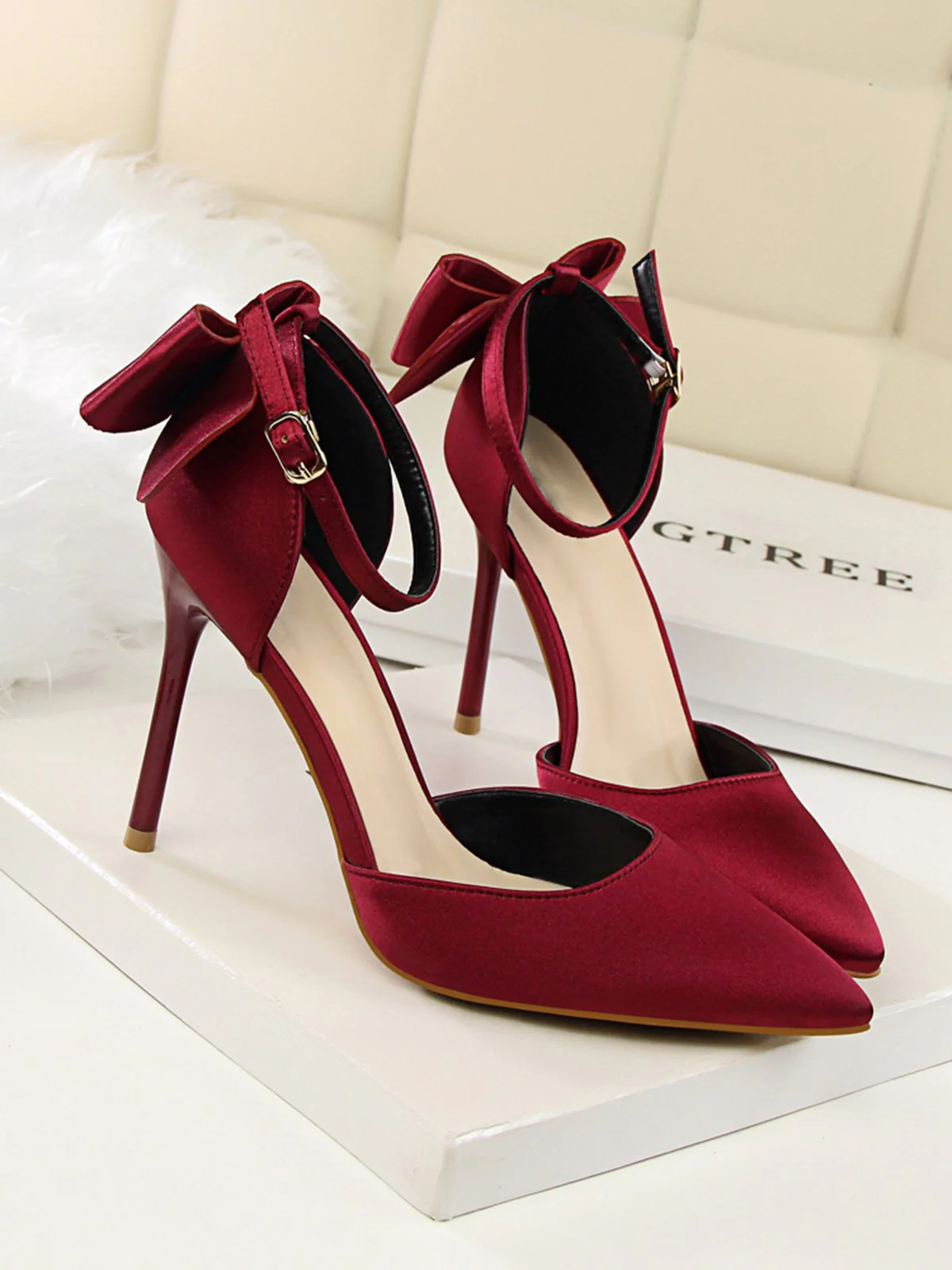 Spitze Zehen Bogen Satin Schuhe mit Hohen Absätzen - Image 11