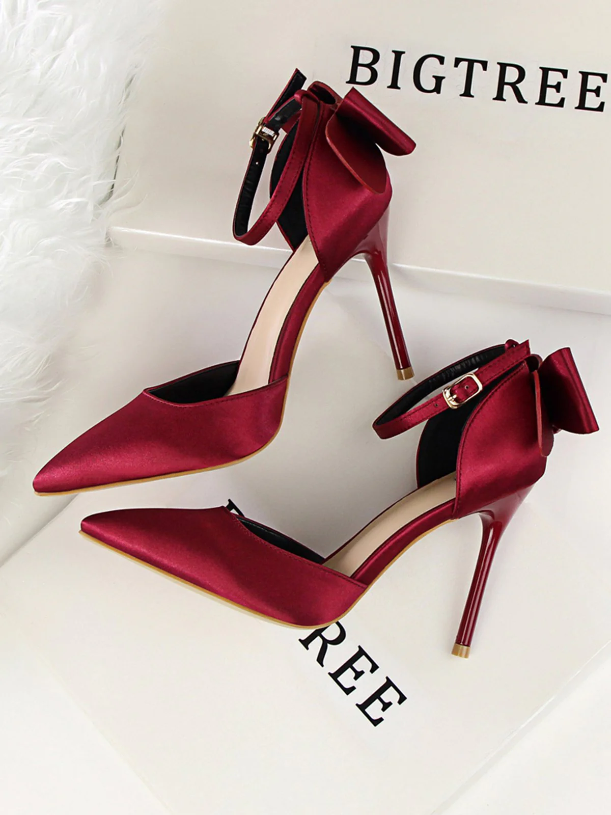 Spitze Zehen Bogen Satin Schuhe mit Hohen Absätzen - Image 12