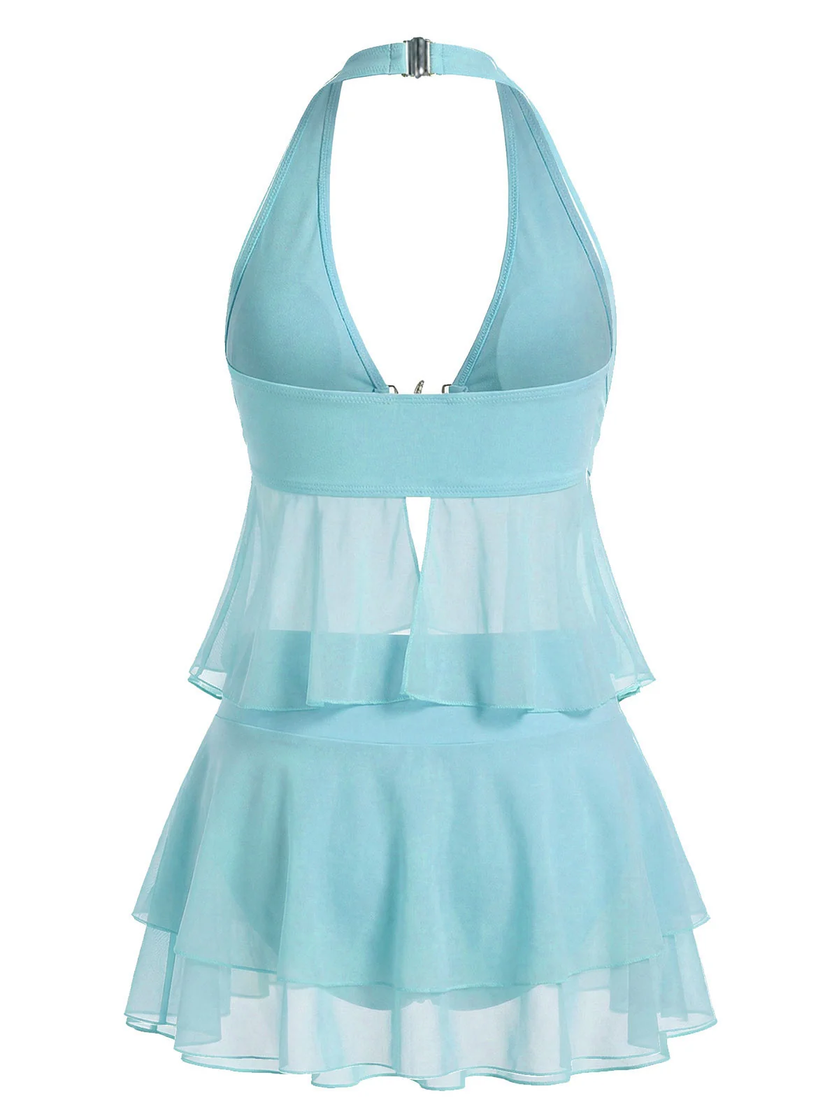 Türkis 1950er Chiffon Seestern Halter Rüschen Tankini Set - Image 2