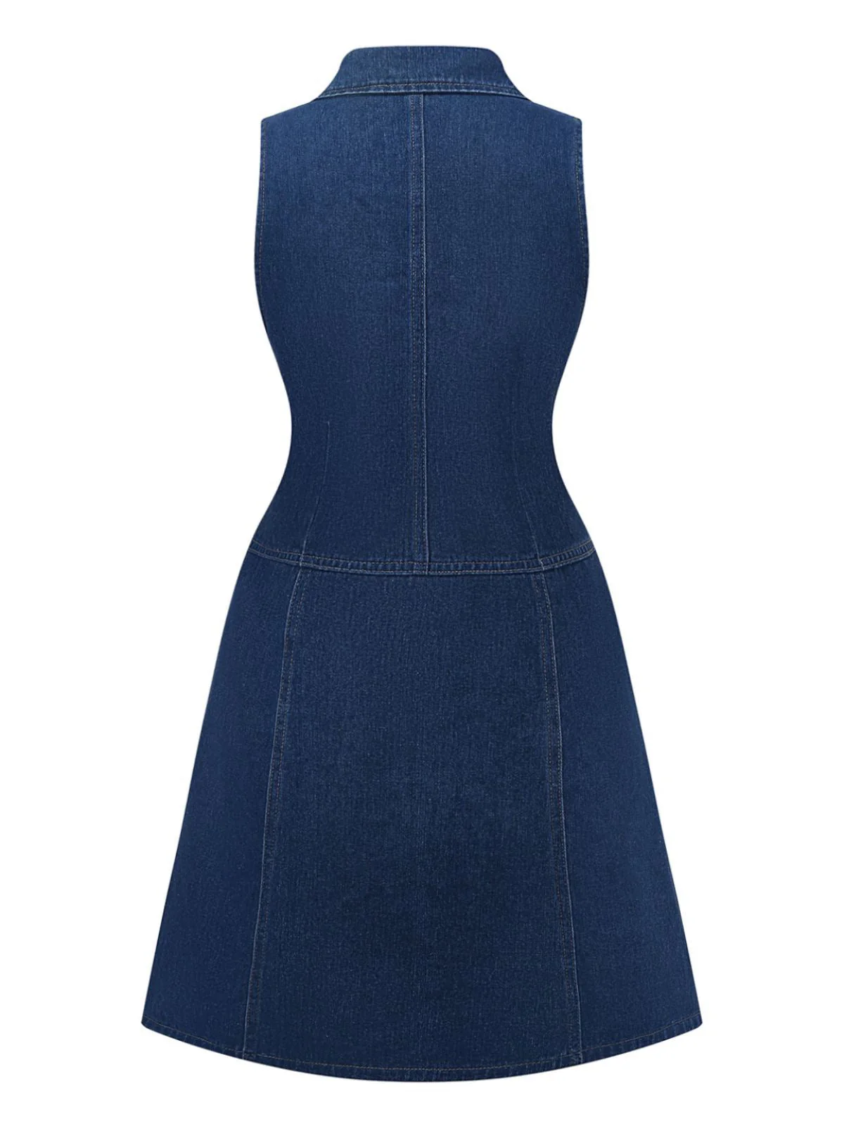 Tiefblau 1970er Denim Revers Ärmellos Taste Kleid - Image 2