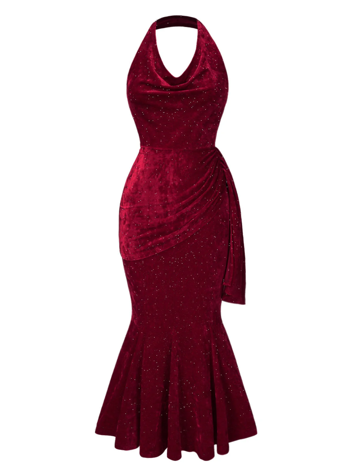 Tiefrot 1930er Funkeln Schaukelkragen Meerjungfrauen Kleid - Image 3