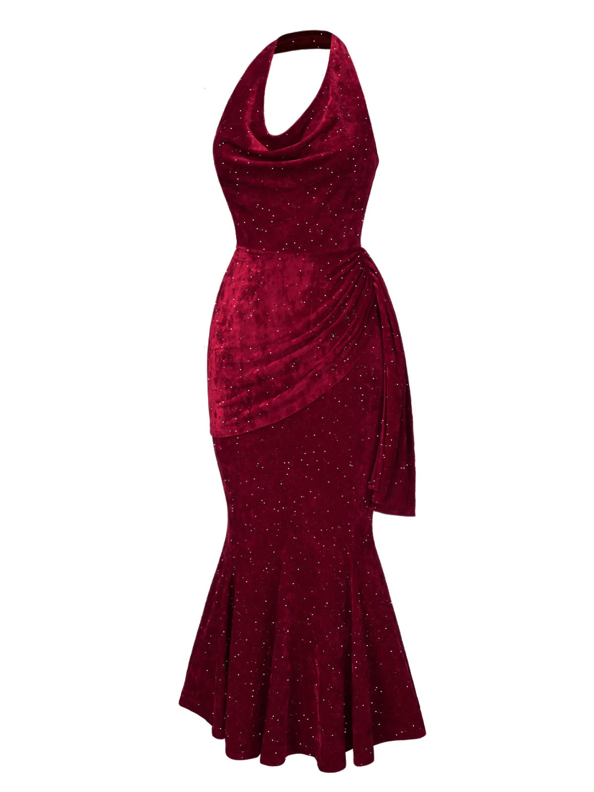 Tiefrot 1930er Funkeln Schaukelkragen Meerjungfrauen Kleid - Image 4