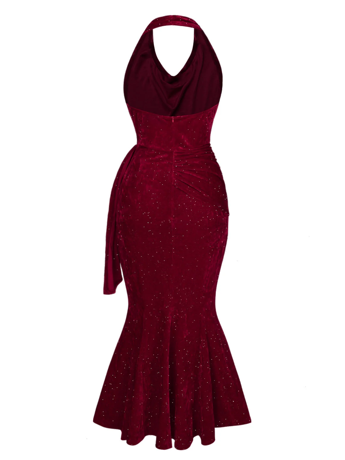 Tiefrot 1930er Funkeln Schaukelkragen Meerjungfrauen Kleid - Image 5