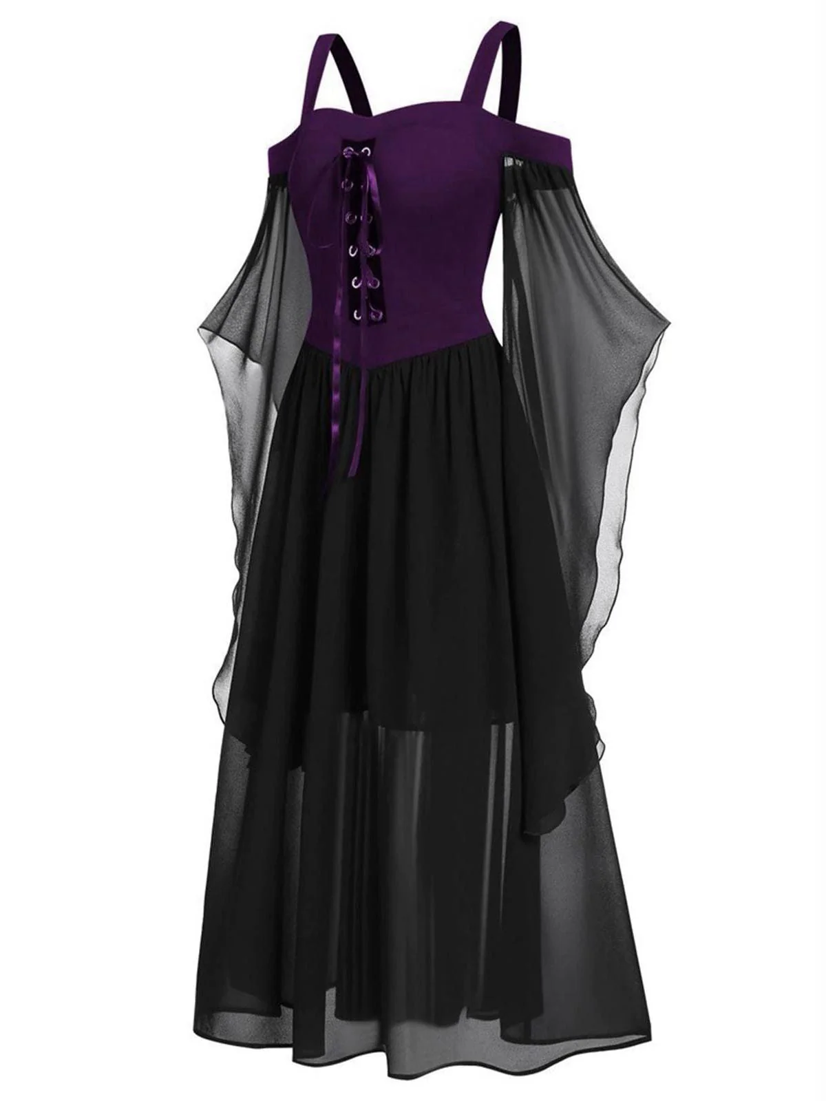 Schwarz 1950er Halloween Gothic Hexe Transparentes Ärmel Träger Kleid - Image 10