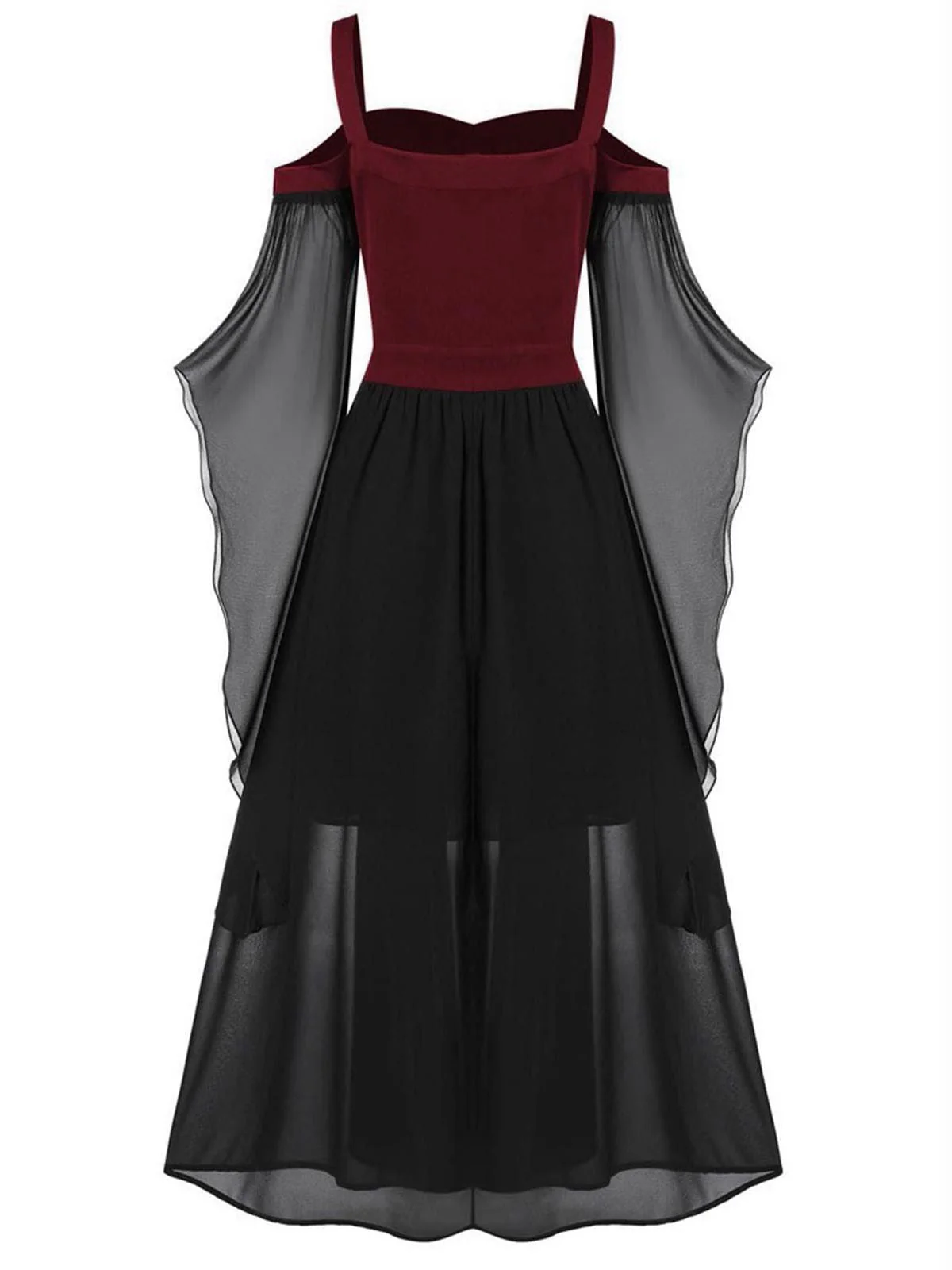 Schwarz 1950er Halloween Gothic Hexe Transparentes Ärmel Träger Kleid - Image 6