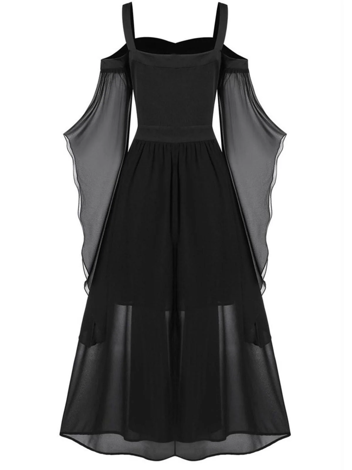 Schwarz 1950er Halloween Gothic Hexe Transparentes Ärmel Träger Kleid - Image 2