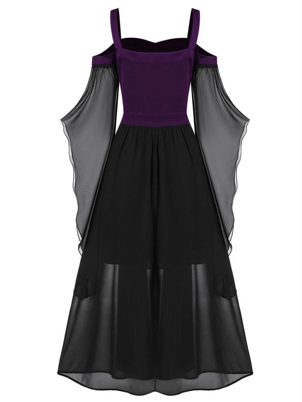 Schwarz 1950er Halloween Gothic Hexe Transparentes Ärmel Träger Kleid - Image 9
