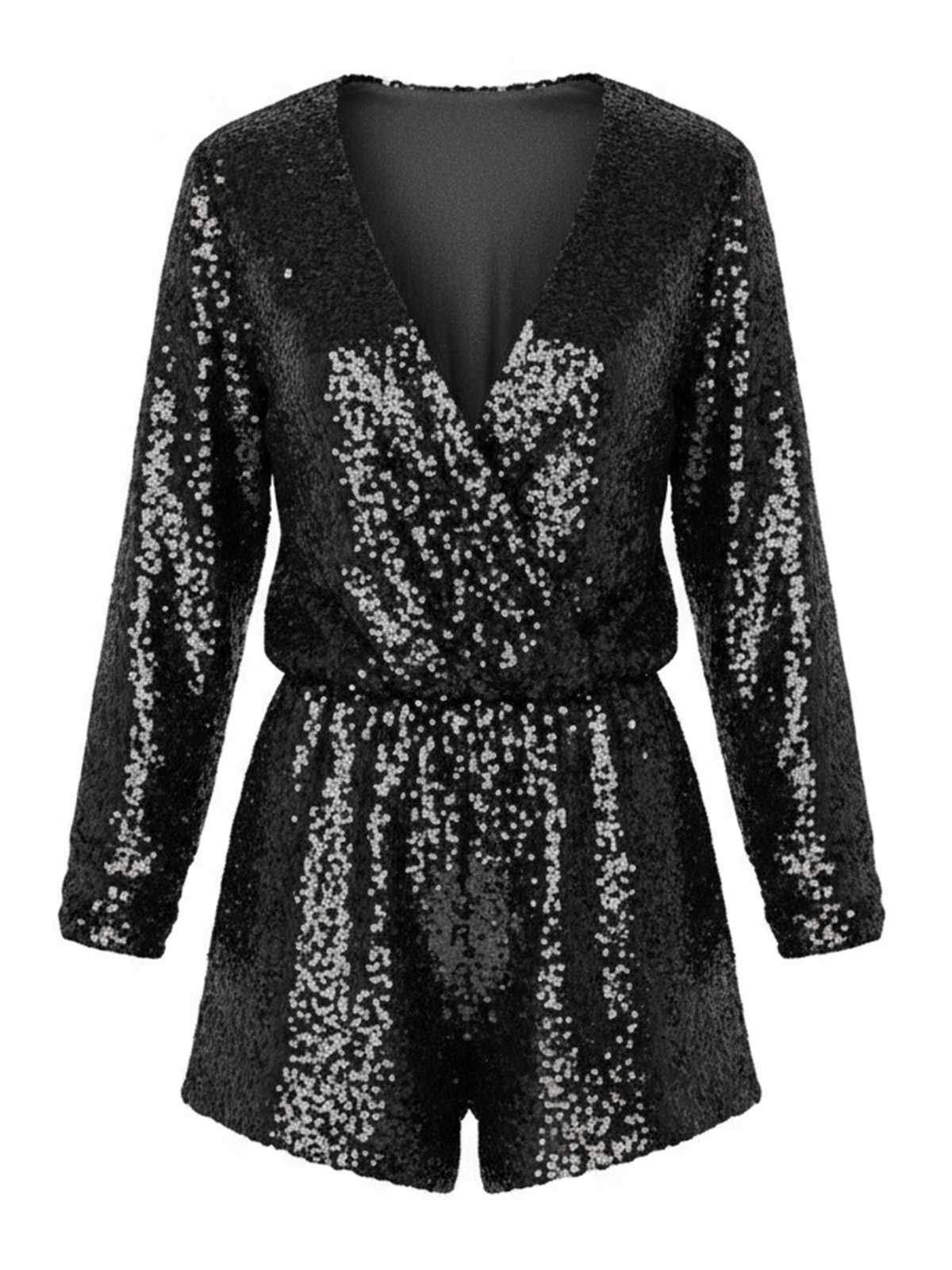 Tiefrot 1970er V-Ausschnitt Pailletten Langarm Romper - Image 3