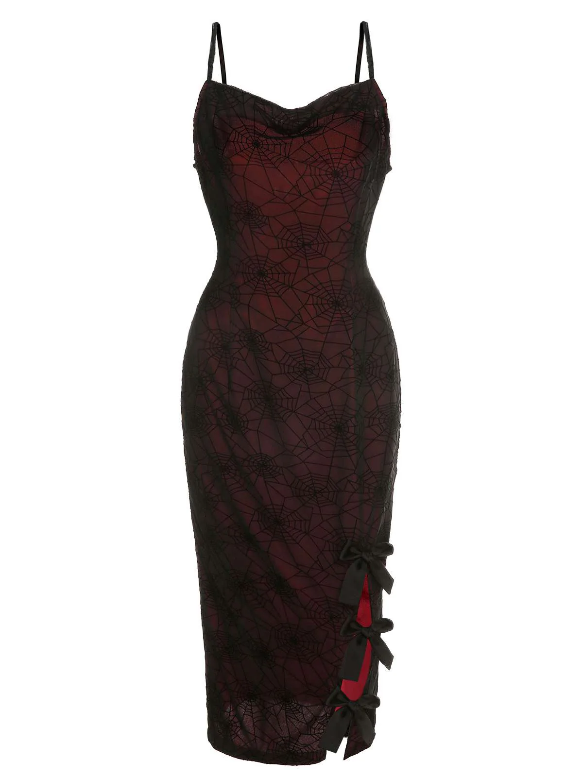 Tiefrotes 1960er Halloween-Spinnennetz-Kleid - Image 2