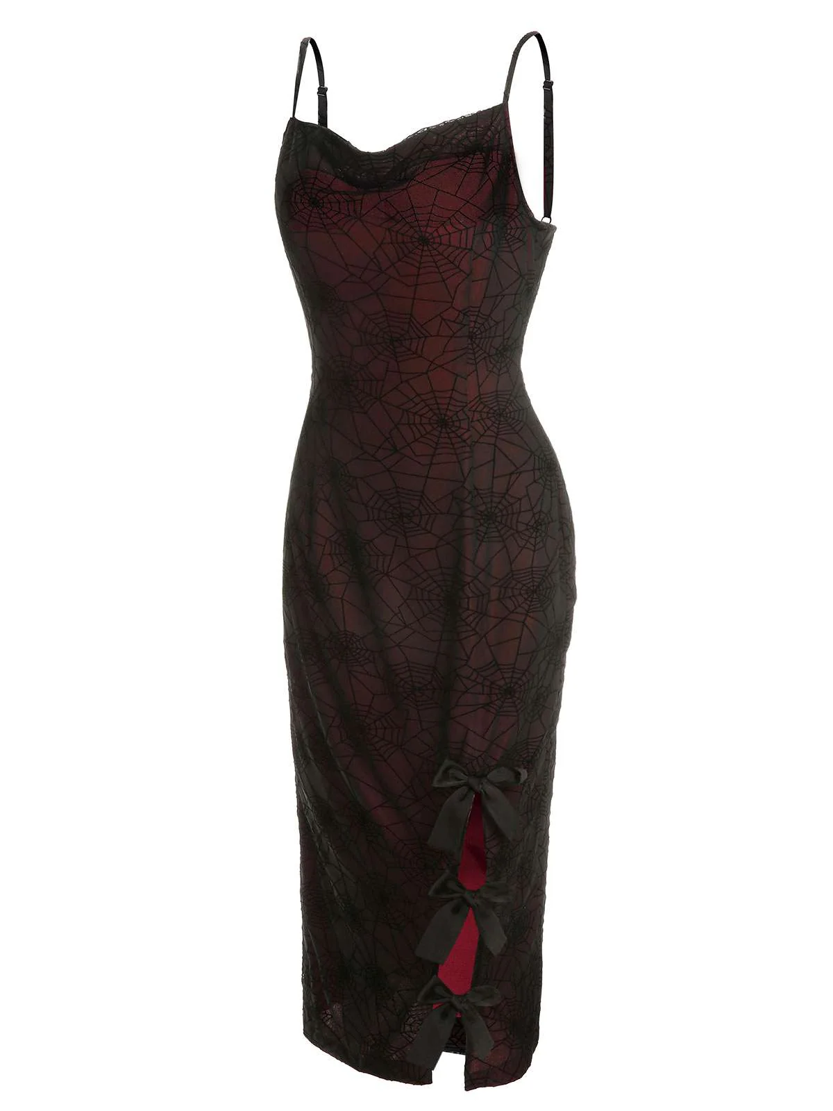 Tiefrotes 1960er Halloween-Spinnennetz-Kleid - Image 3