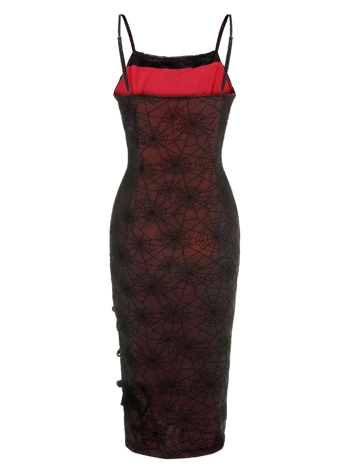 Tiefrotes 1960er Halloween-Spinnennetz-Kleid - Image 4