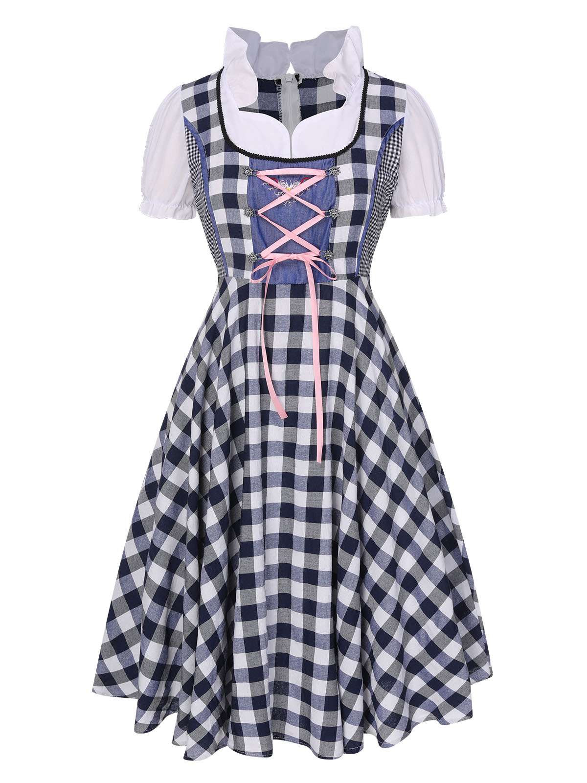 Trachten Oktoberfest Dirndl Spitzen Plaid Dirndl Kleid - Image 3
