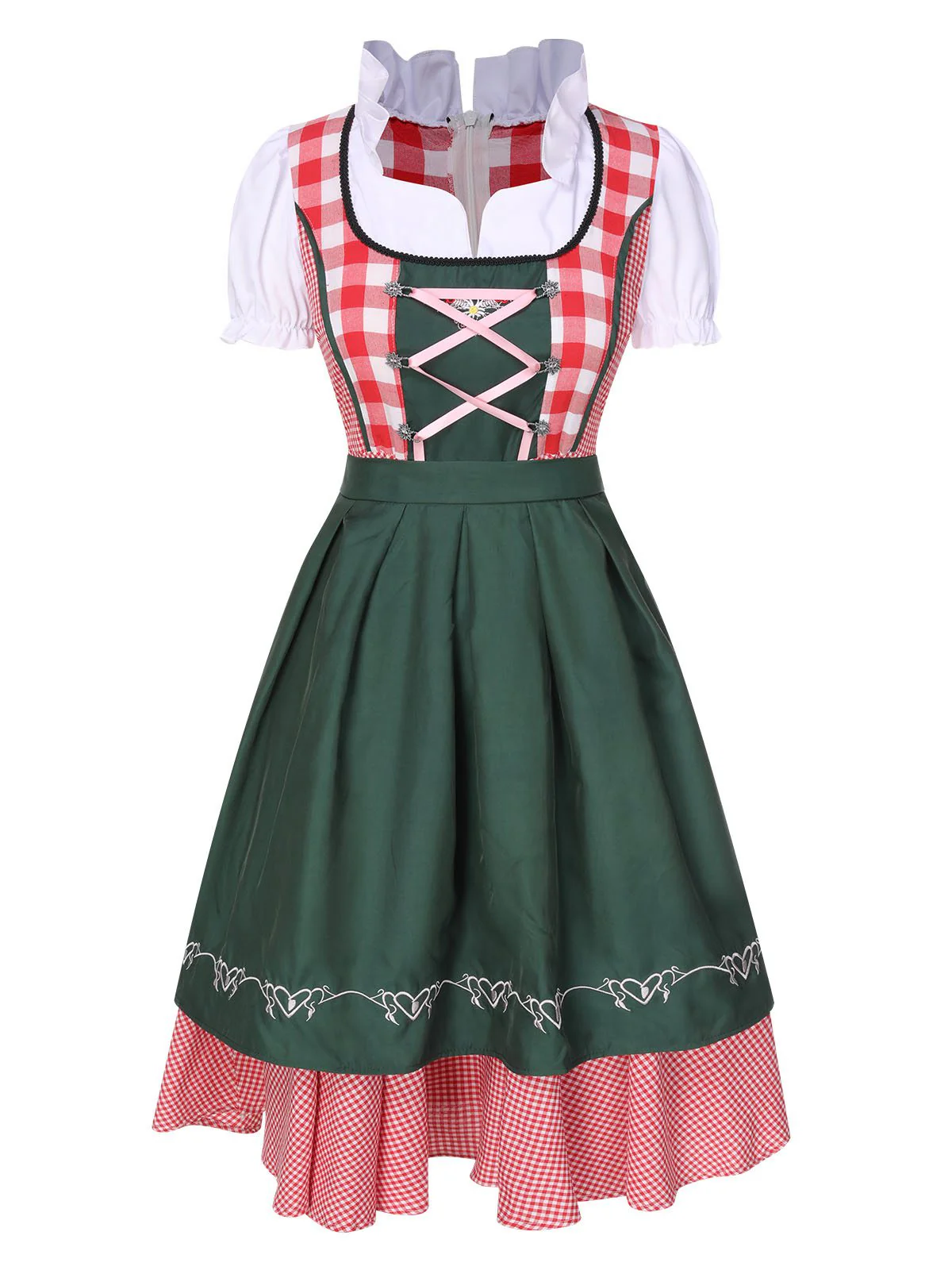 Trachten Oktoberfest Dirndl Spitzen Plaid Dirndl Kleid - Image 5