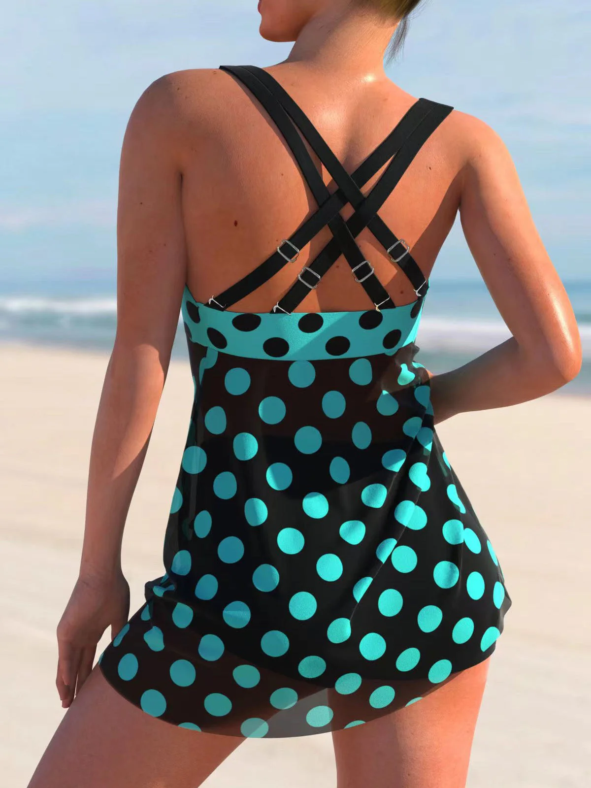 Türkis 1980er Polka Dot Netz Tankini Set - Image 2