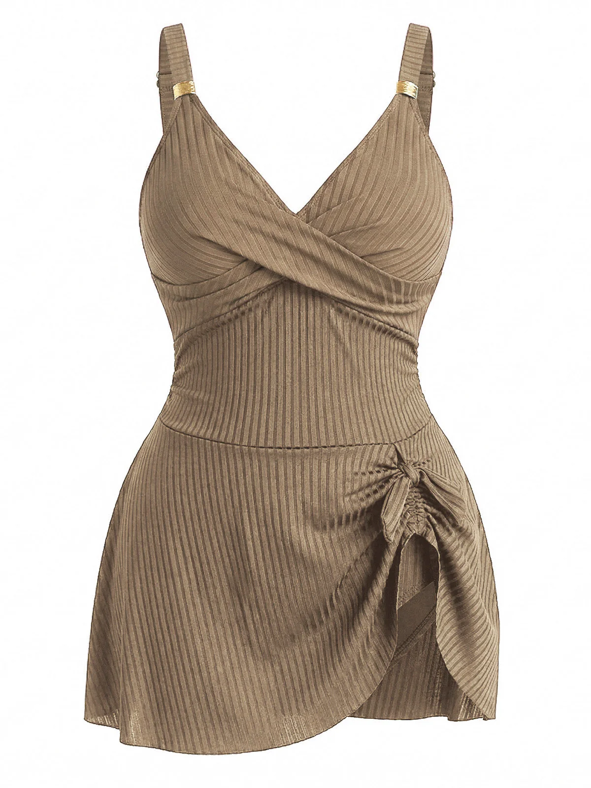 [Übergröße] 1930er Farbblock Ribbed Einteiliger Badeanzug - Image 11