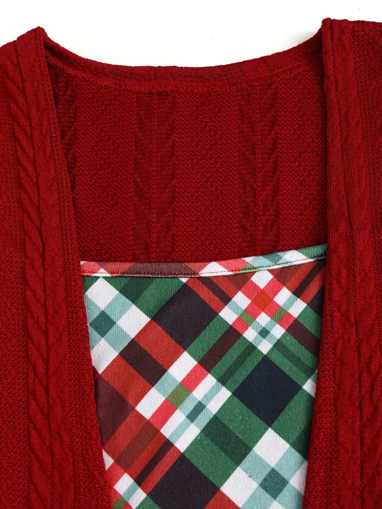 [Übergröße] 1940er Bogen Plaid Stricken Kleid - Image 3
