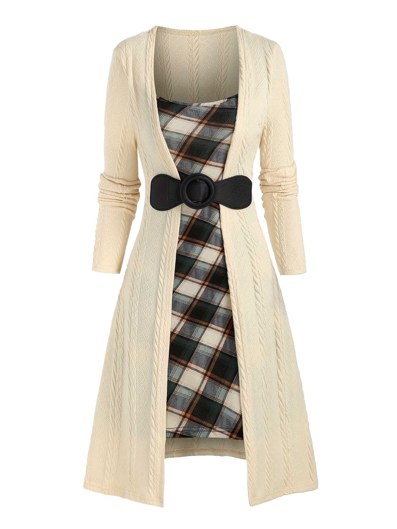 [Übergröße] 1940er Bogen Plaid Stricken Kleid - Image 5