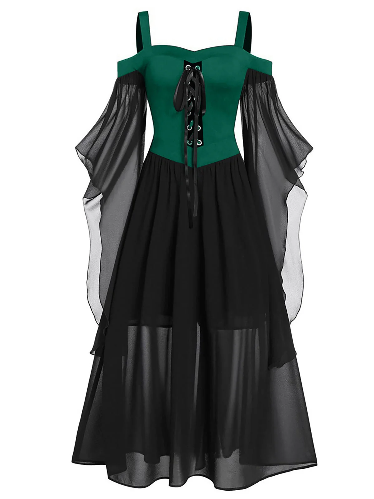 [Übergröße] 1950er Gothic Hosenträger Kontrast Chiffon Strap Kleid - Image 3