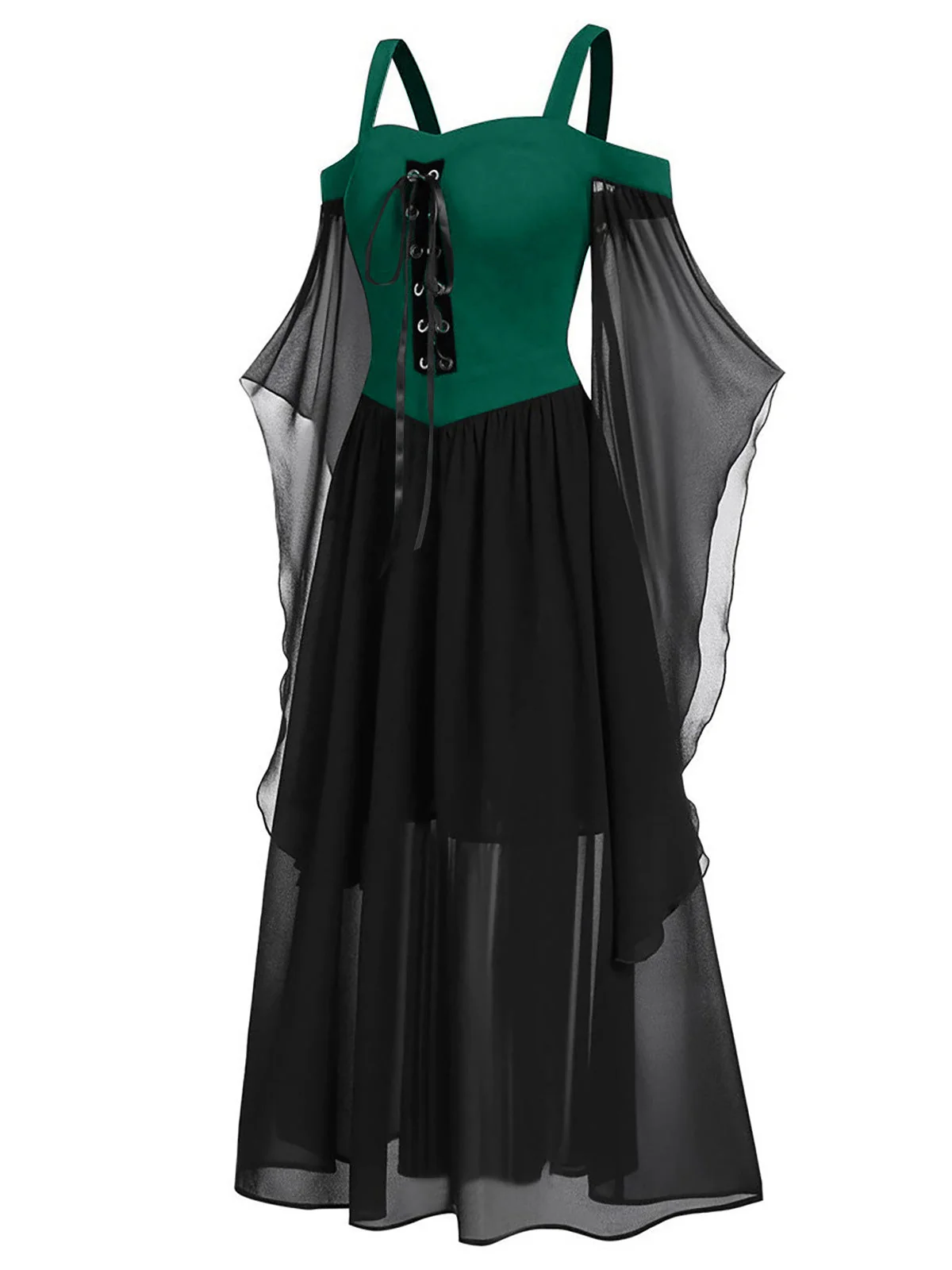 [Übergröße] 1950er Gothic Hosenträger Kontrast Chiffon Strap Kleid - Image 4