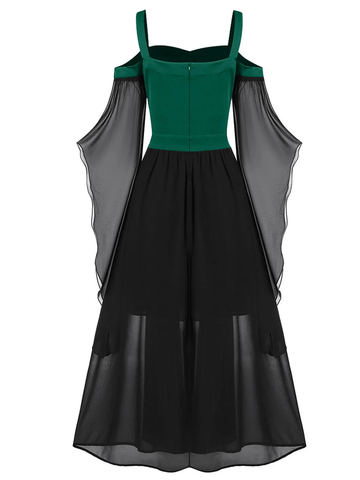 [Übergröße] 1950er Gothic Hosenträger Kontrast Chiffon Strap Kleid - Image 5