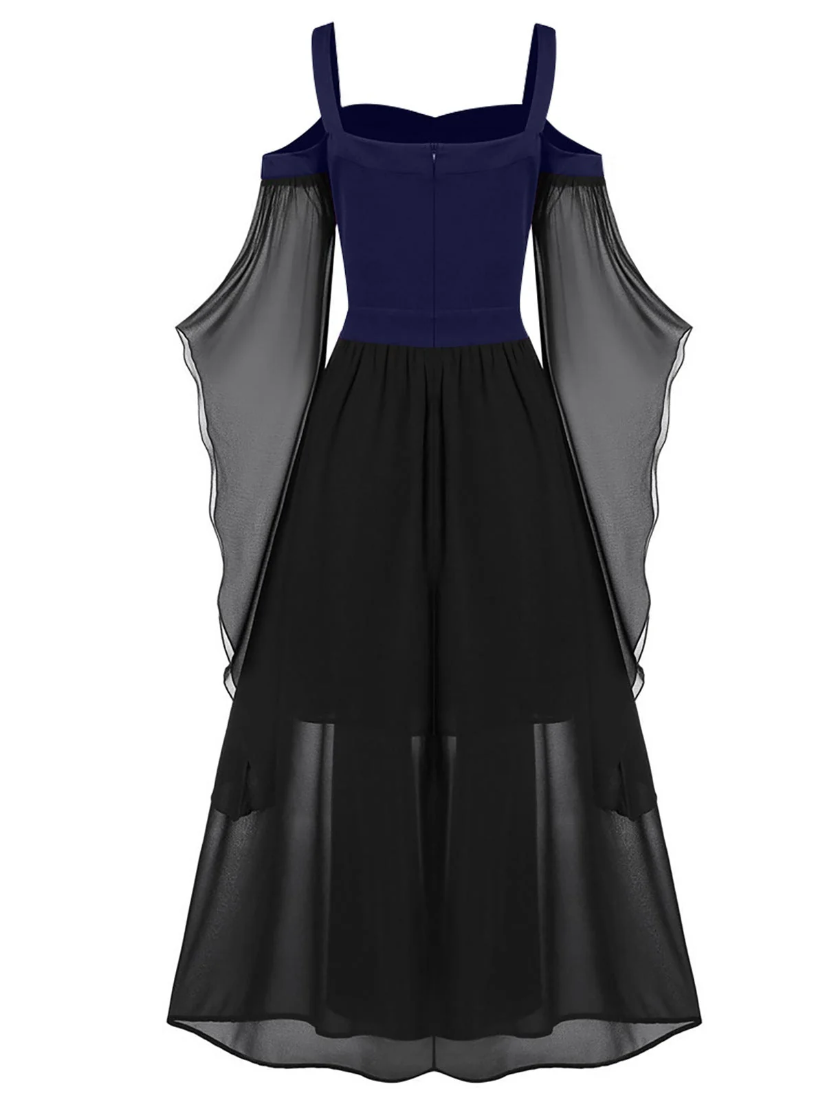 [Übergröße] 1950er Gothic Hosenträger Kontrast Chiffon Strap Kleid - Image 7