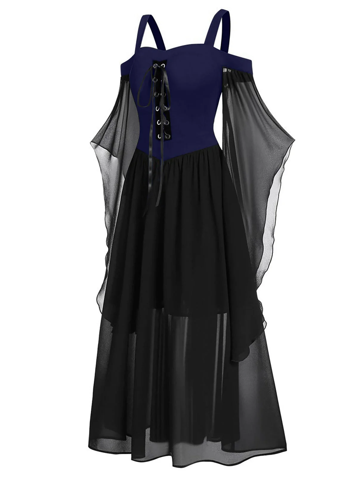 [Übergröße] 1950er Gothic Hosenträger Kontrast Chiffon Strap Kleid - Image 8