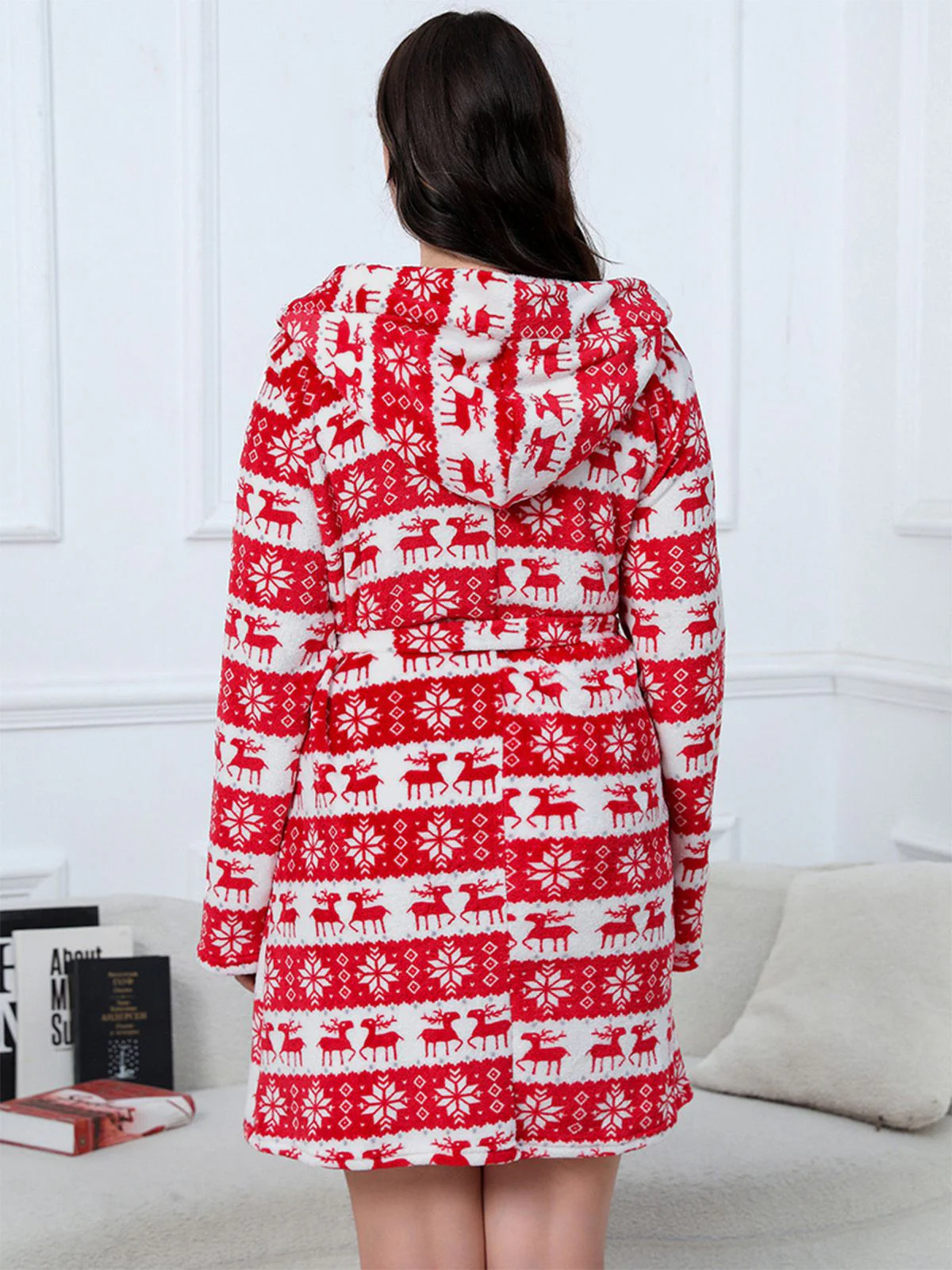 [Übergröße] 1950er Winter Plüsch Kapuzen Robe - Image 4