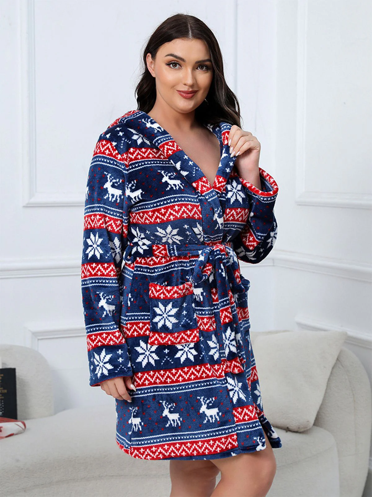 [Übergröße] 1950er Winter Plüsch Kapuzen Robe - Image 6