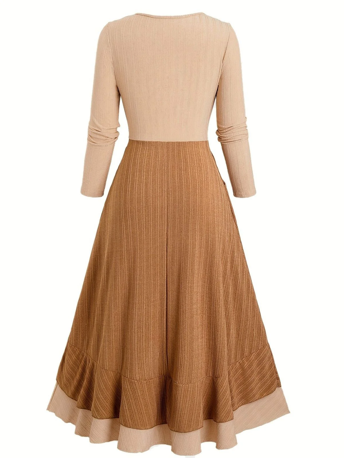 [Übergröße] 1970er Boho Binden Quaste Saum Rüschen Gerippt Kleid - Image 3