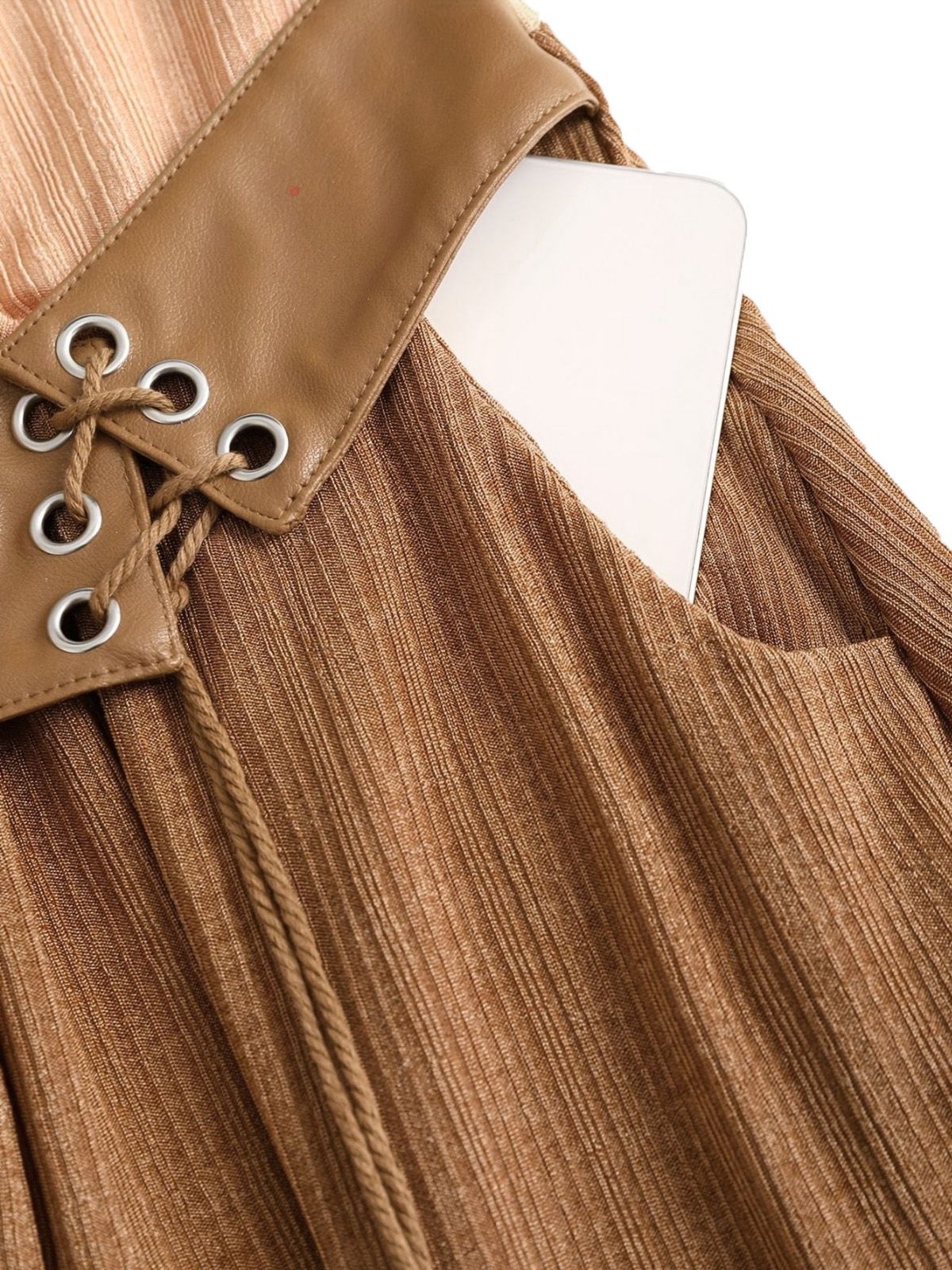 [Übergröße] 1970er Boho Binden Quaste Saum Rüschen Gerippt Kleid - Image 4