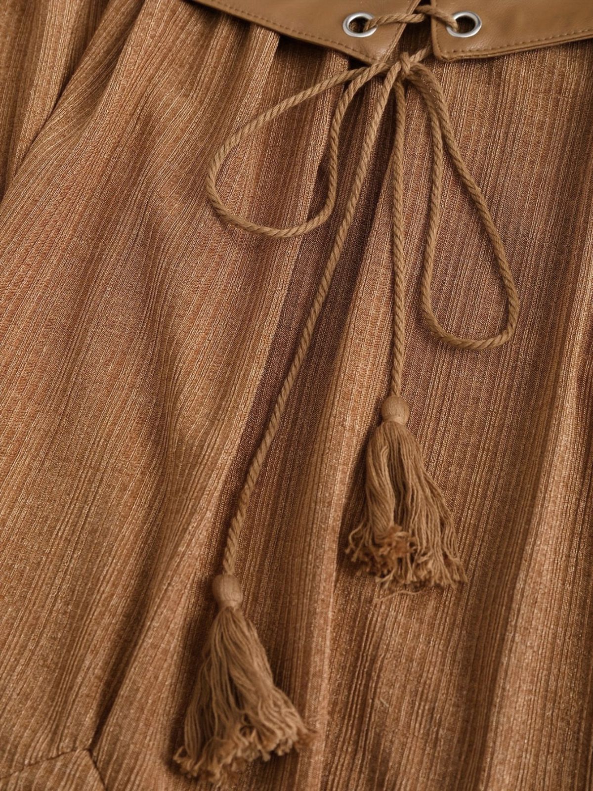 [Übergröße] 1970er Boho Binden Quaste Saum Rüschen Gerippt Kleid - Image 6