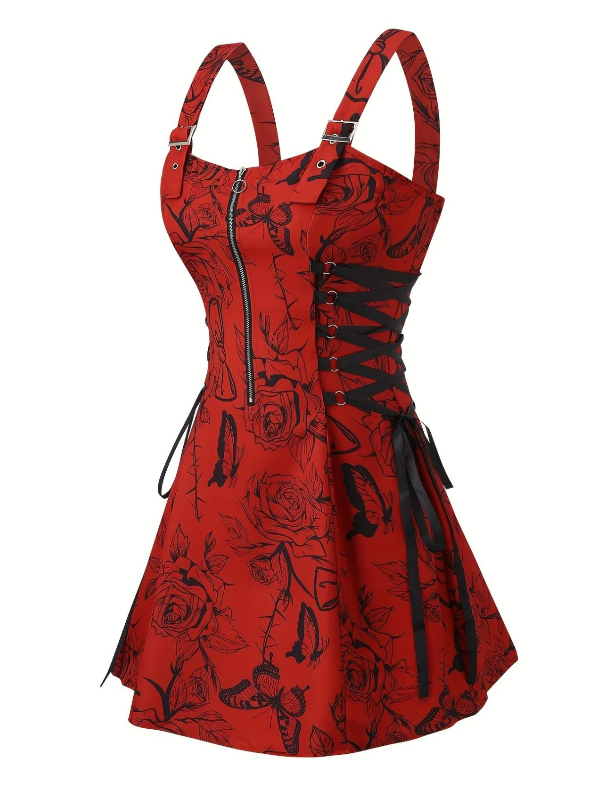 [Übergröße] 1970er Rose Blumen Steampunk Reißverschluss Kleid - Image 2